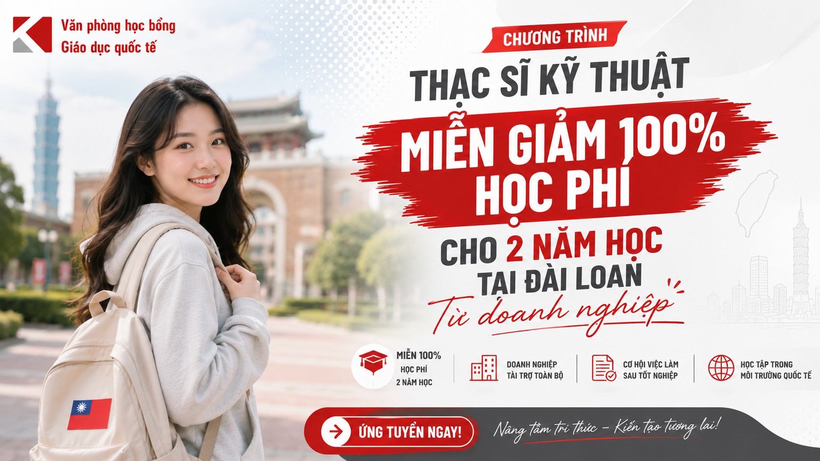 CHƯƠNG TRÌNH THẠC SĨ KỸ THUẬT MIỄN GIẢM 100% HỌC PHÍ CHO 2 NĂM HỌC TẠI ĐÀI LOAN TỪ DOANH NGHIỆP