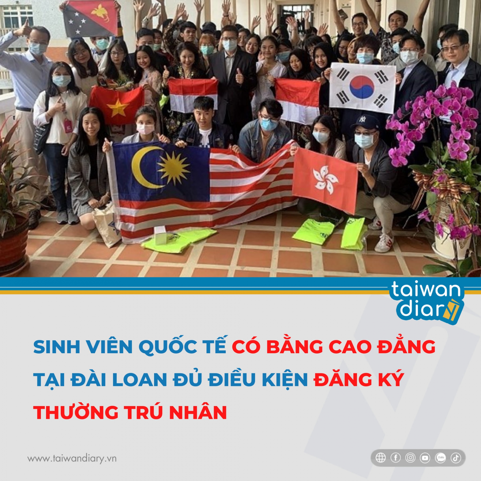 Sinh viên nước ngoài tốt nghiệp cao đẳng tại Đài Loan có thể đăng ký thường trú nhân