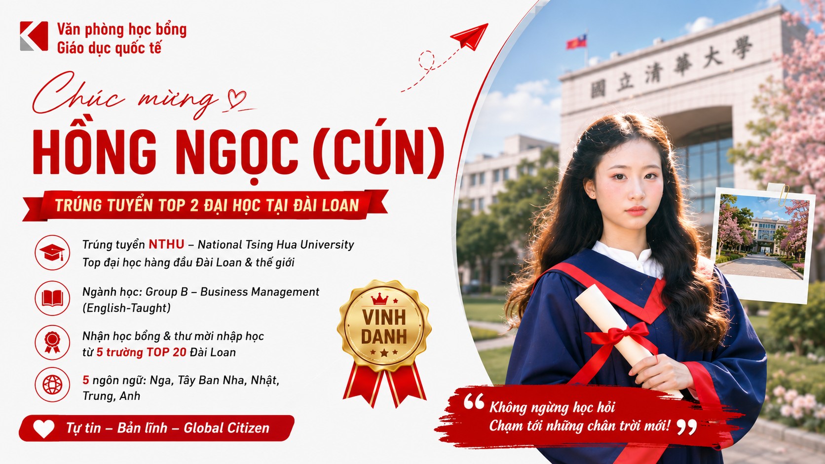 Nữ Sinh Đa Ngôn Ngữ Trúng Tuyển Đại Học Quốc Lập Thanh Hoa NTHU