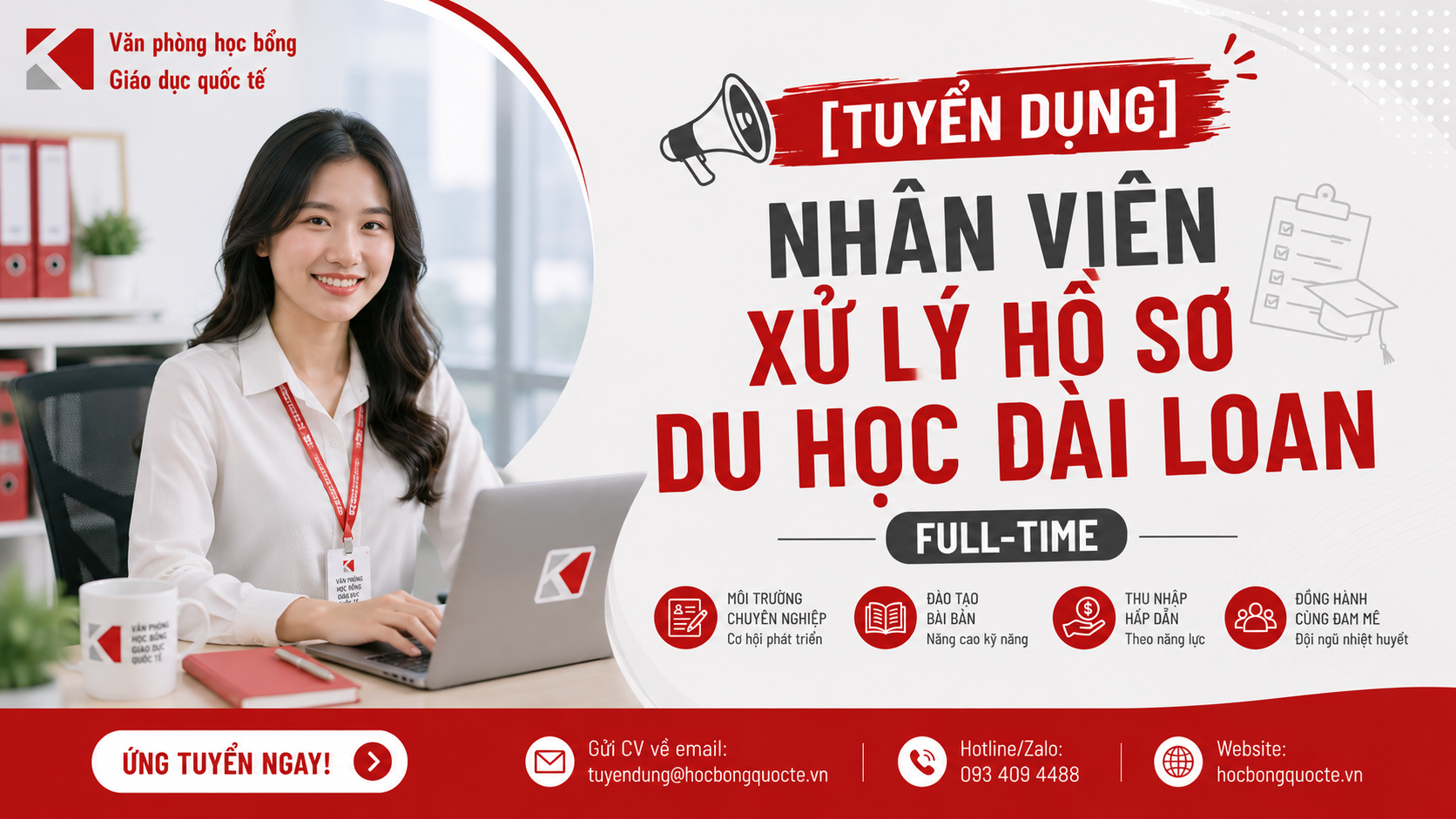 TUYỂN DỤNG NHÂN VIÊN XỬ LÝ HỒ SƠ DU HỌC ĐÀI LOAN