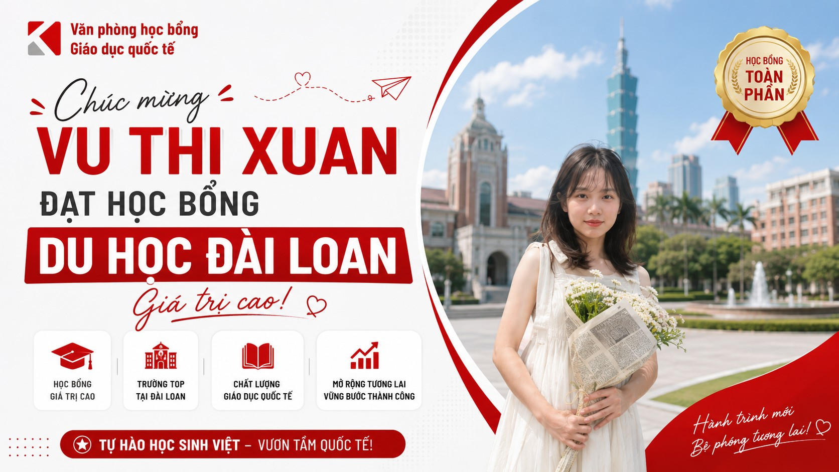 Chúc Mừng Vu Thi Xuan Chinh Phục Thành Công 5 Học Bổng Du Học Đài Loan
