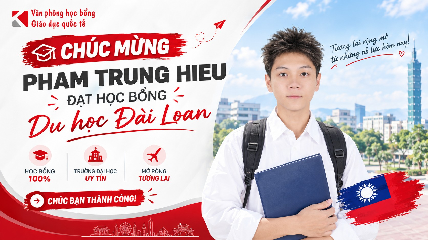 Vinh Danh Sinh Viên Pham Trung Hieu Đạt Học Bổng Đài Loan