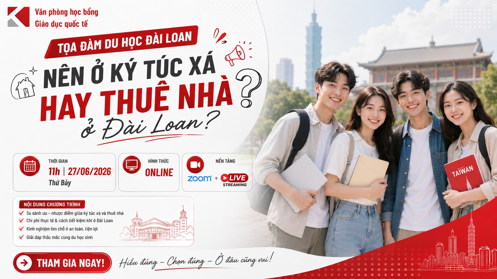 Nên Ở Ký Túc Xá Hay Thuê Nhà Khi Du Học Đài Loan? | Zoom 27/6