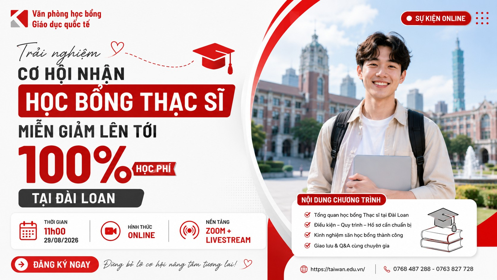 Săn Học Bổng Thạc Sĩ Đài Loan 100% | Sự Kiện 29/08