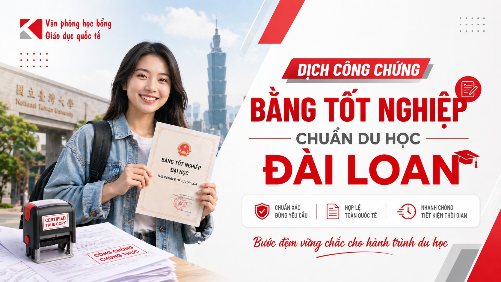 Dịch công chứng bằng tốt nghiệp chuẩn du học Đài Loan