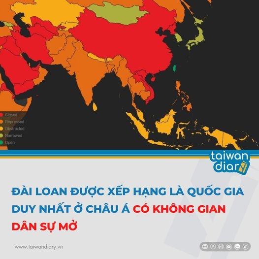 Đài Loan là quốc gia duy nhất ở châu Á có không gian dân sự mở 